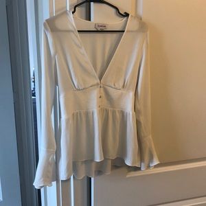 White Sheer V Cut Blouse